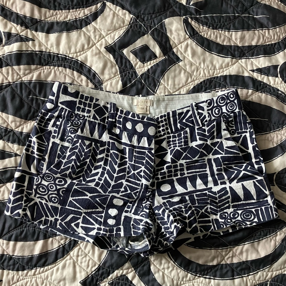 J.Crew 00 size Women's White and Blue Geometric Pattern with clasps and button